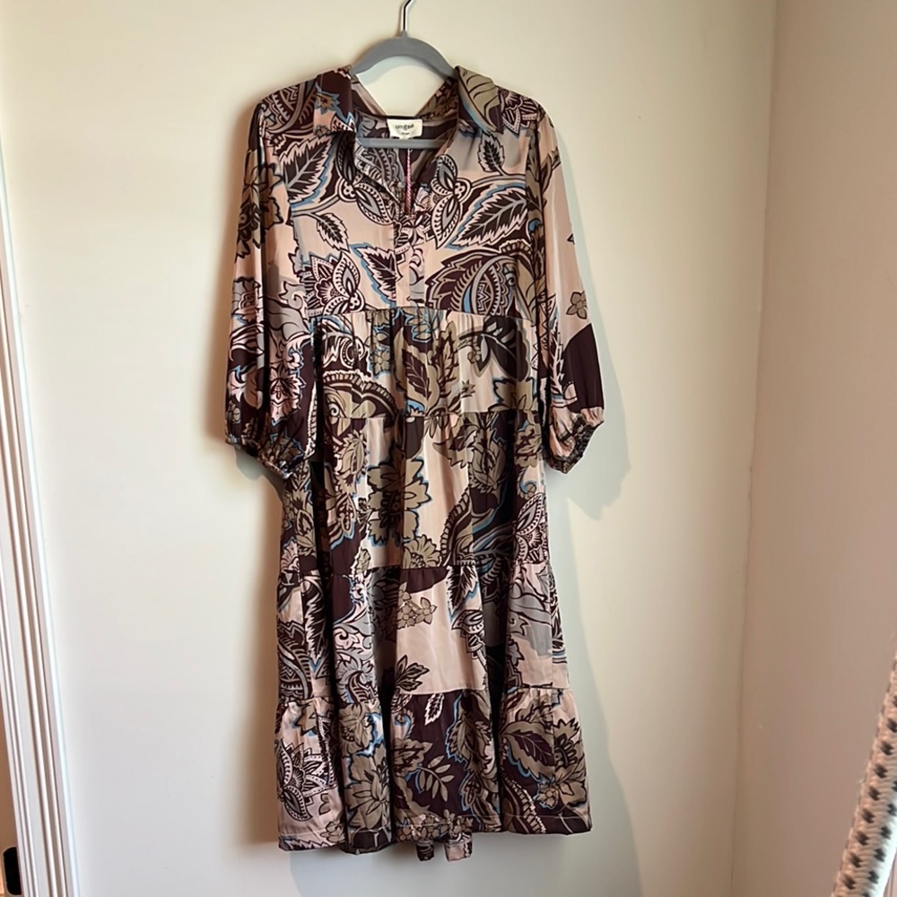 Umgee Brown and Cream Bishop Sleeve Dress